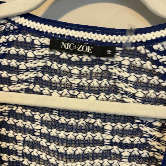 Nic + Zoe women blue and white knit open draped cardigan | PP Petite Small - Picture 2 of 5